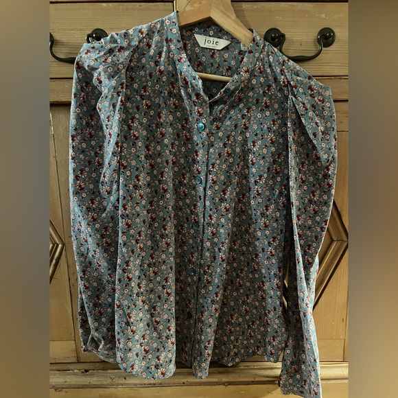 Joie Tops - Joie Womens Blue Floral Print Long Sleeves Pintuck Button Up Blouse